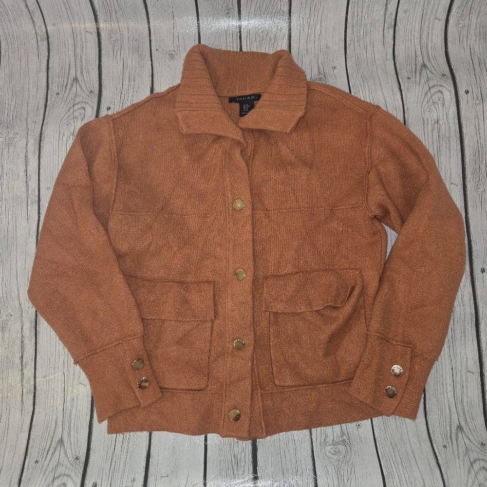 Tahari Jacket Womens XS Orange Long Sleeves Button Up Heavyweight Collared - Picture 2 of 8